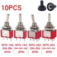 thumbnail image 2 of 10PCS MTS-102 103 202 203 3Pins 6 Pins Mini Toggle Switch For Switching Lamp Light ON-OFF-ON /ON-ON Switch 6A 125VAC, 2 of 5