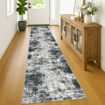 iOhouze Hallway Runner Rugs 2x12 Abstract Washable Runners Non Slip Kitchen Runner Low Pile Soft Printed Faux Wool Abstract Floor Runner for Indoor Bedroom Entryway Laundry Room, Black/Grey/White