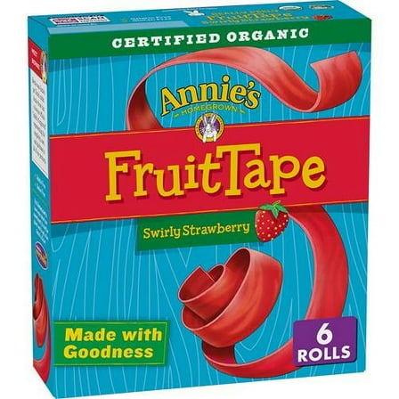 Annies Organic Fruit Tape, Swirly Strawberry, Non-Gmo And Organic Fruit Flavored Snacks, 6 Rolls, 4.5 Oz - Pack of 2