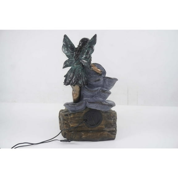 Hi-Line Gift Ltd. Fairy On The Rock Fountain W/ 2 White LEDs