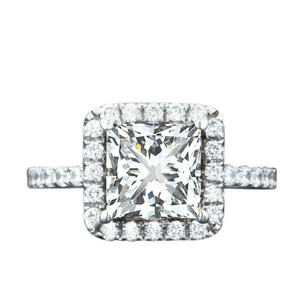 moissanite halo carat engagement princess diamond ring cut gold