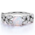 thumbnail image 1 of JeenMata Anillo de Bodas Vintage de 1 Uds con Piedra Natal de Octubre, Ópalo Welo Redondo y Moissanita en Oro Blanco de 18 K sobre Plata, 1 of 6