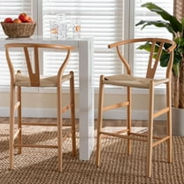 Baxton Studio Paxton Bar Stool, Beige and Oak Brown, Set of 2