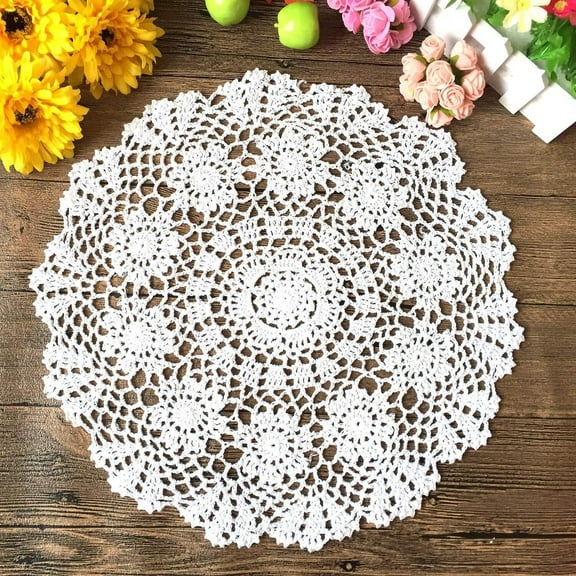 White Handmade Crochet Cotton Table Cloth Lace Doilies Round Lace Tablecloths 15.7 Inches 2PC.