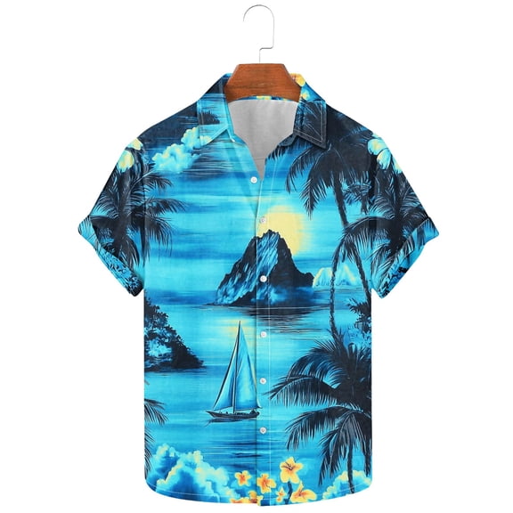 WAENQINLA Mens Hawaiian Shirts Tropical Palm Tree Print Button Down Shirt Short Sleeve Summer Holiday Beach Shirts,S-5XL