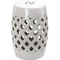QISHENSHUI 13" x 18" Ceramic Garden Stool with Woven Lattice Design & Glazed Strong Materials Decorative Outdoor Stool, White