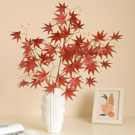 

Fake Fall Leaves Stems 35.43 Artificial Leaves Branches in Vase Autumn Maple Leaf Decorations Faux Foliage for Kitchen Thanksgiving Table Centerpieces Wedding Shop Office Home Decor