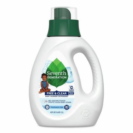 Seventh Generation Baby Laundry Detergent Unscented, Removes Baby Stains, Up to 30 Loads, 45 oz