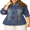 thumbnail image 1 of Agnes Orinda Women‘s Plus Size Fall Outfits Drawstring Waist Zipper Denim Jacket, 1 of 6