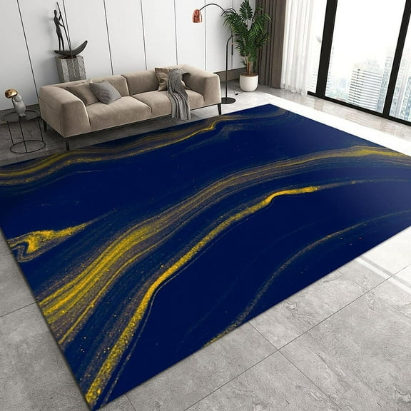 Luxury Navy And Gold Quicksand Area Rugs, Mystery Fantasy Gold Line Rugs For Living Room, Absorbent Soft Anti-Slip Rug For Front Door Boy Room Girls Room Porch Bedroom Carpet