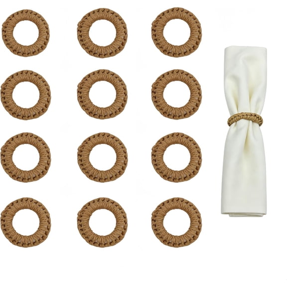 12 Pcs Rattan Napkin Rings Handwoven Farmhouse for Wedding Dinner, 2" Outer Dia. Fit for Most Napkins, Natural Rustic Boho Decor for Party Feast Holiday, Wipe Clean, Gift Ready