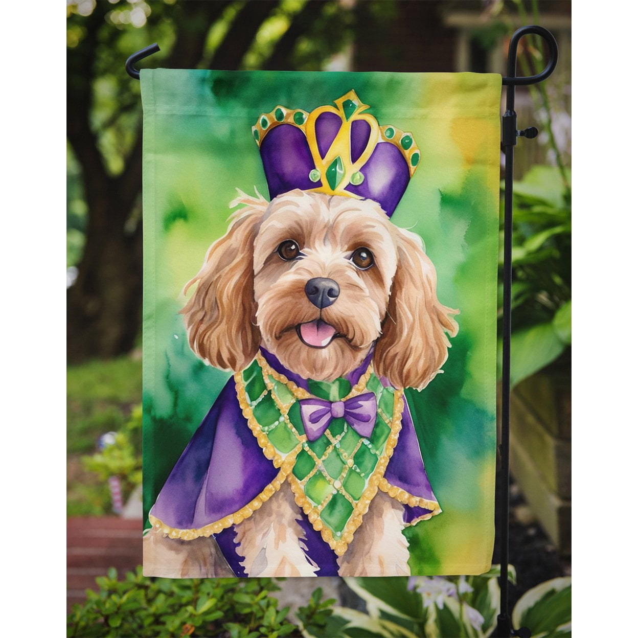 Cockapoo King of Mardi Gras Garden Flag 11.25 in x 15.5 in