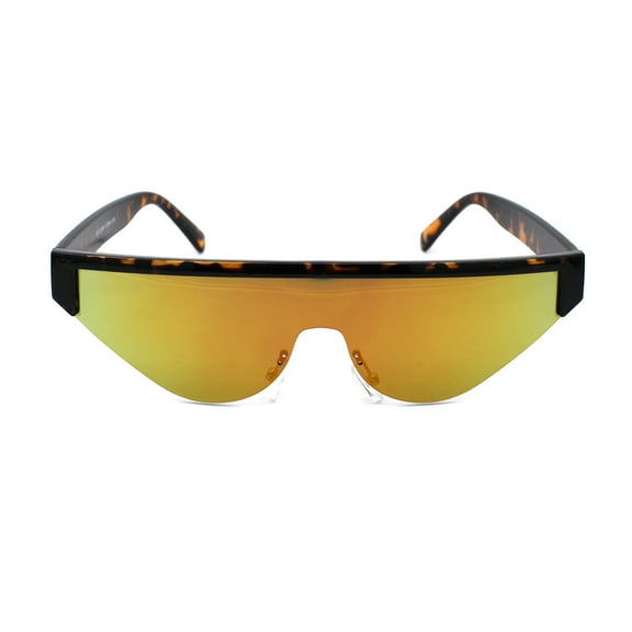 Womens Cat Eye Shield Half Rim 80s Funky Sunglasses Tortoise Orange Mirror