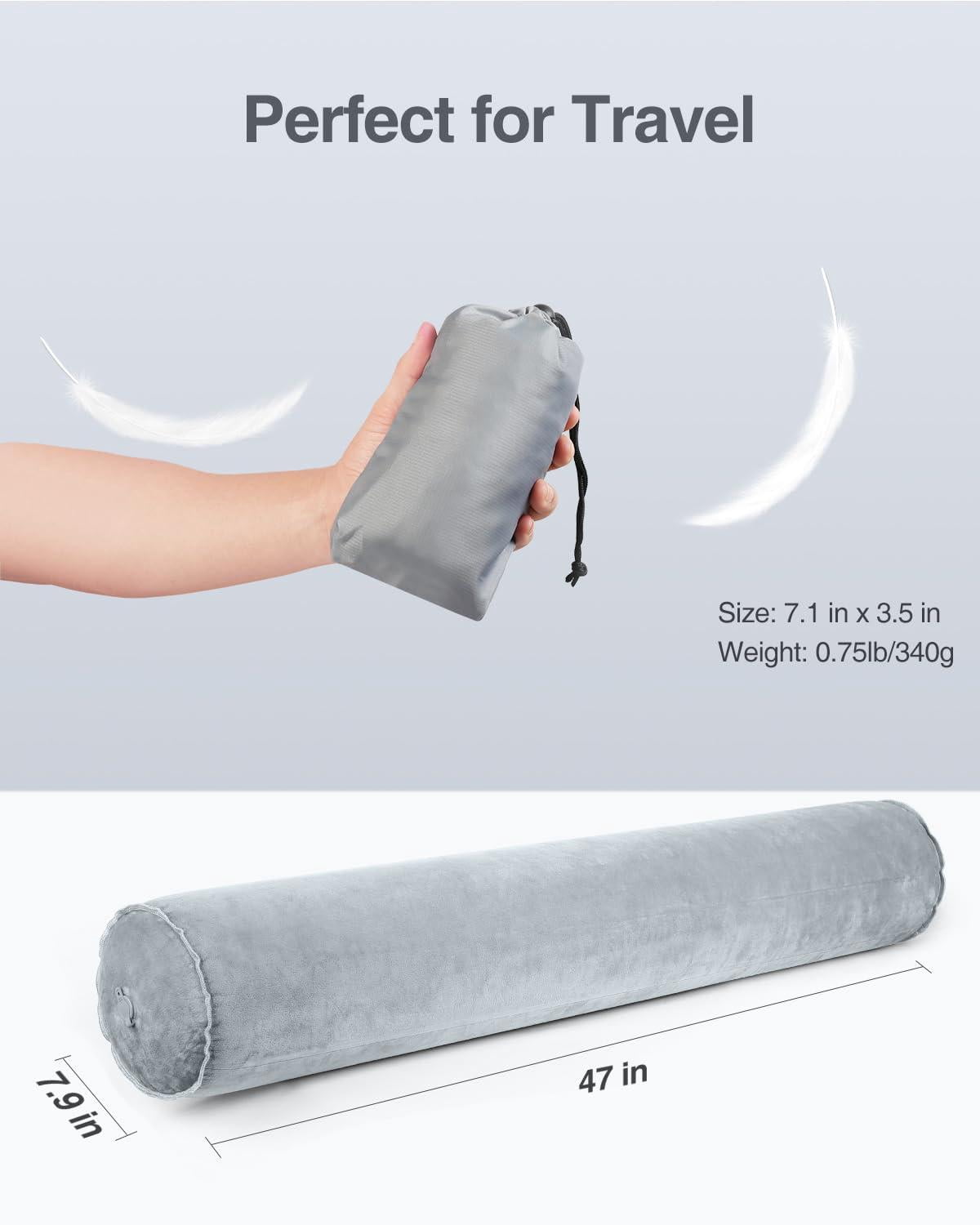 Inflatable Body Pillow For Adults  Travel Pillows Side Sleeper 47inch Long Round Bolster Camping Cylinder Hugging Sleeping Leg Etc.