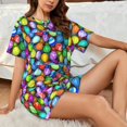 thumbnail image 4 of "Wukai Colorful Easter Eggs1 Women's Pajama Set - Short-Sleeve Top and Shorts with Elastic Waistband and Pockets for Loungewear, Yoga, and Casual Wear-4X-Large, 4 of 8
