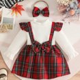 thumbnail image 2 of Ulanda Baby Girl Clothes Sets: 2 Piece Long Sleeve Top Plaid Romper with Headband Fall Winter Outfit for Infant (Brick Red, 6-9 Months), 2 of 6