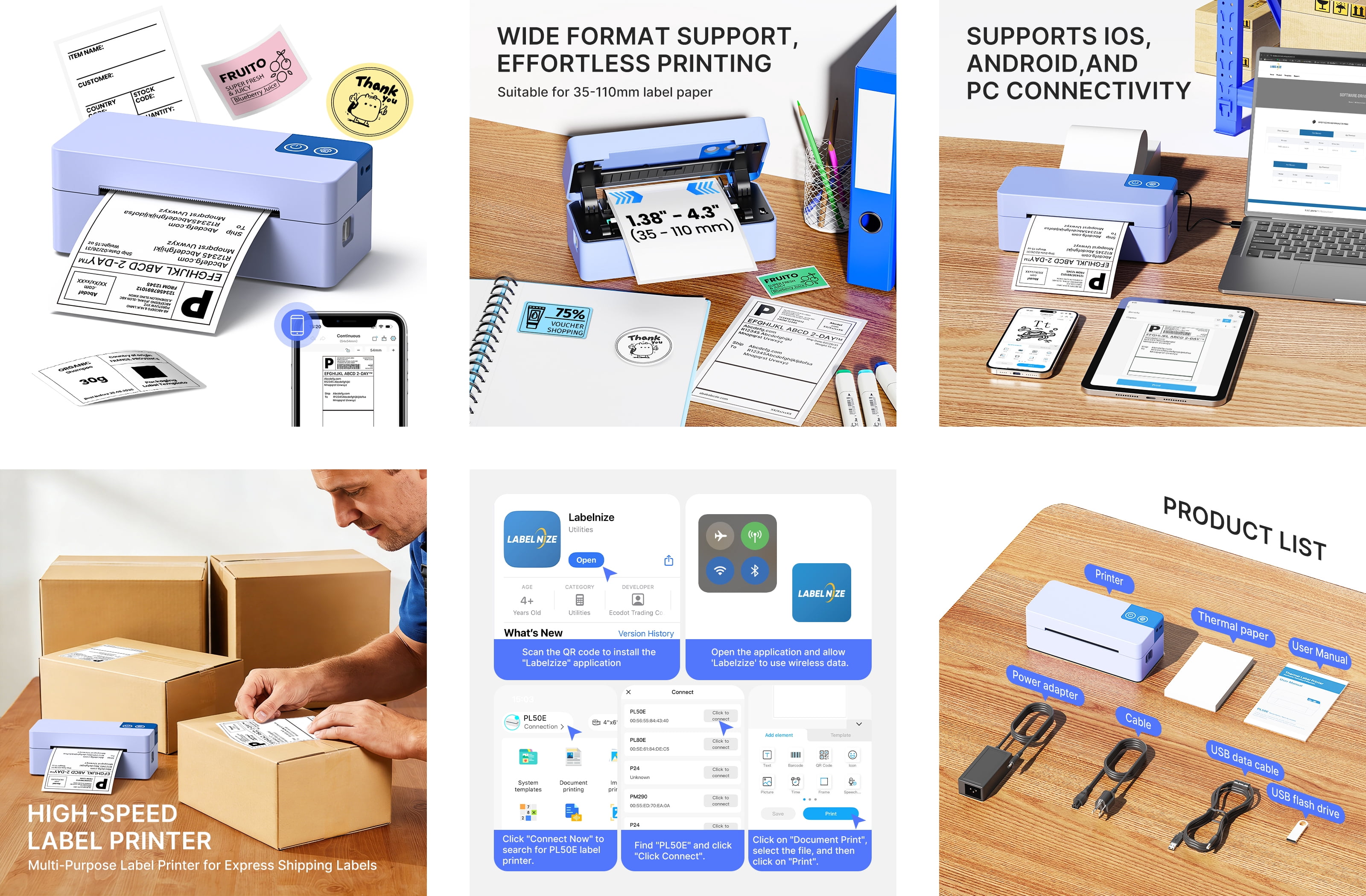 SWIFINT Thermal Shipping Label Printer, 4x6 Bluetooth Label Printer for Small Business, Wireless Label Maker, Works with iOS, Android, PC