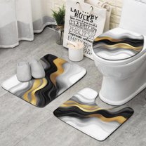 Black White Gold Wave Marble Bathroom Rugs Sets 3 Piece,Toilet Cover Set,Absorbent Non Slip Bathroom Mats Sets with U-Shaped Contour Rug Toilet Rug Set