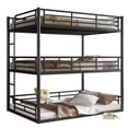 thumbnail image 3 of Full over Full over Full Triple Bunk Bed Frame, Heavy Duty Detachable Bunk Beds for 3, Metal 3 Bunk Beds with Ladder & Guardrail for Teens Adults (Black), 3 of 8