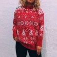 thumbnail image 4 of Automne Hiver Femmes Noël Imprimé Épissage Col Rond Manches Longues Chandail Haut Blouse, 4 of 7