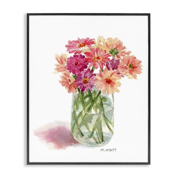 Stupell Industries French Country Pink Daisy Watercolor Bouquet in Canning Jar Black Framed Giclee Art, 11 x 14, by Melissa Hyatt