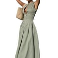 thumbnail image 3 of Womens Deep V Neck Zip Up Cap Sleeve Smocked Elastic Waist Split Summer Casual Midi Dress with Pockets Army Green S, 3 of 8