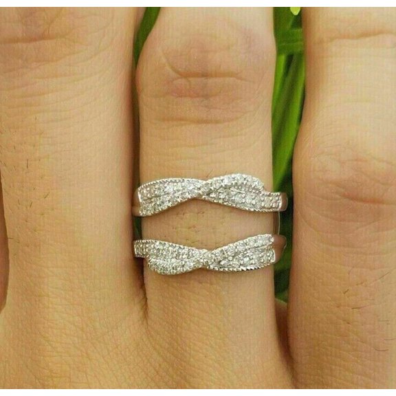 White Moissanite 2 Ct Round Cut Enhancer Wrap Wedding Band Ring 14K White Gold Plated