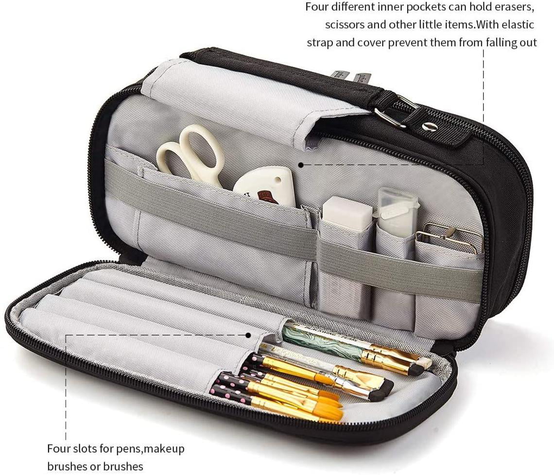 Sooez Big Capacity Pencil Pen Case, [Material Upgraded] Canvas Pencil Pouch  Large Pencil Bag Organizer, Separate Compartments Easy Grip Handle