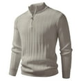 thumbnail image 2 of UVEASISHA Big and Tall Golf Shirts for Men Quarter Zip Pullover Sweaters Fall Long Sleeve Stand Collar Textured Sweater Solid Color Knit Jumper Khaki M, 2 of 6