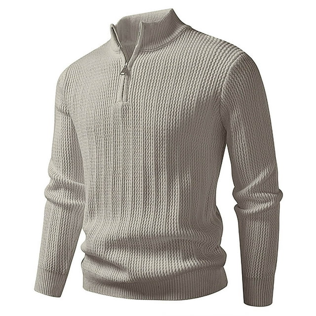 Mens Base Layer, Men's Autumn & Winter Fashionable Solid Color Half-Zip Stand-Up Collar Elastic Knitted Sweater, Stand-Up Collar Sweater, Knit Sweater Men