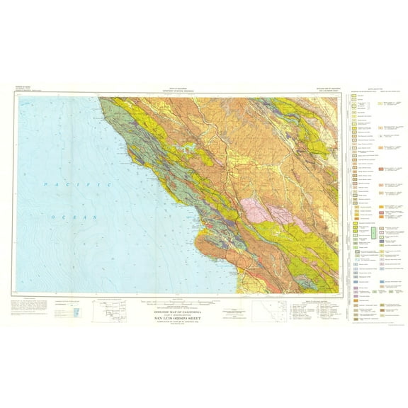 Historic Mine Map - San Luis Obispo California Mines Sheet - Jennings 1955 - Vintage Wall Art