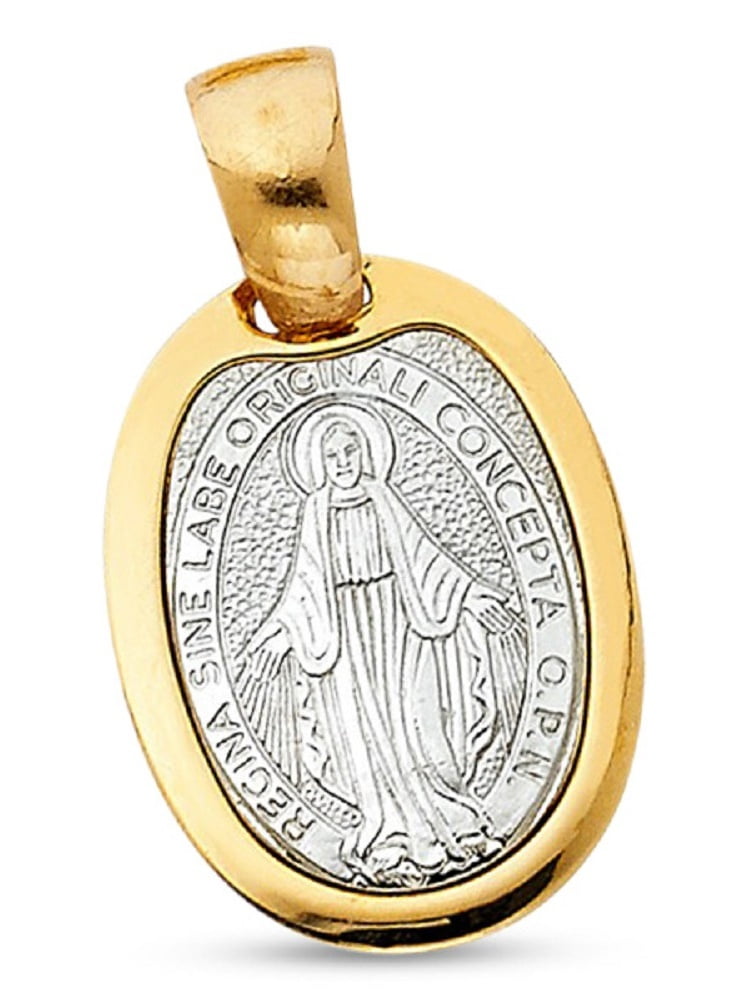 14k Yellow Solid Gold Virgin Mary Guadalupe Medallion Pendant Charm Free Chain