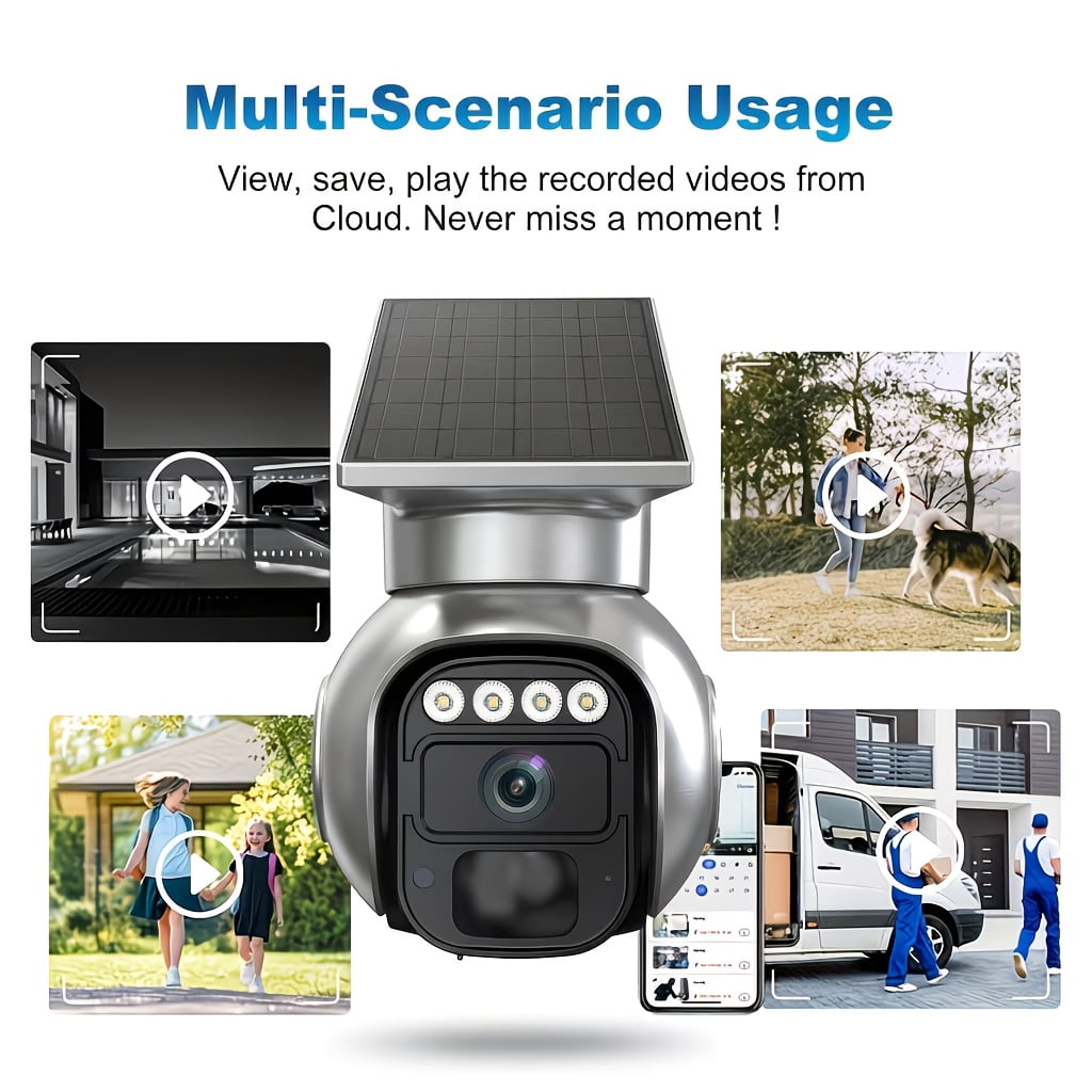 Outdoor Wireless Security Camera.Ptz Solar Wireless Security Camera with AI Human Detection, Wire-Free Battery Solar Powered, Color Night Vision, No for Home Wi-Fi Required, 2-Way Audio