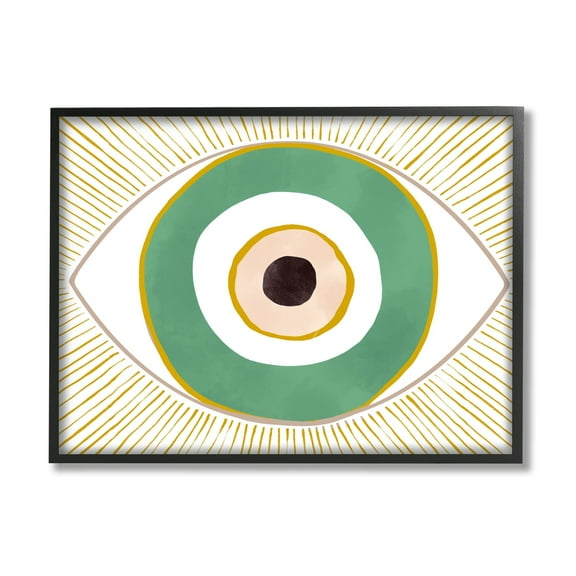 Stupell Industries Green Modern Evil Eye Symbol Abstract Painting Black Framed Art Print Wall Art