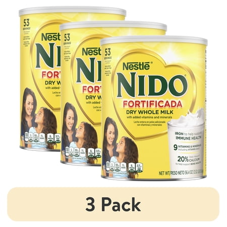 (3 pack) NIDO Fortificada Dry Whole Milk Powder with Vitamins A, C, D, Iron & Calcium, 56.4 oz Canister