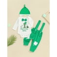 thumbnail image 2 of Suealasg Baby Boys Gentleman Suits Newborn Irish Day Outfits 3M 6M 12M 18M Long Sleeve Clover Letter Print Rompers and Suspender Pants Hat Set Spring Clothing for Infant Boys, 2 of 9