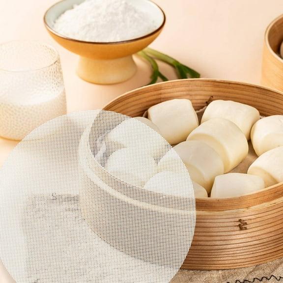 SOPOTUTU Beige Silicone Round Steamer Mat Nonstick Cotton Cloth for Kitchen Cooking Buns Dumplings