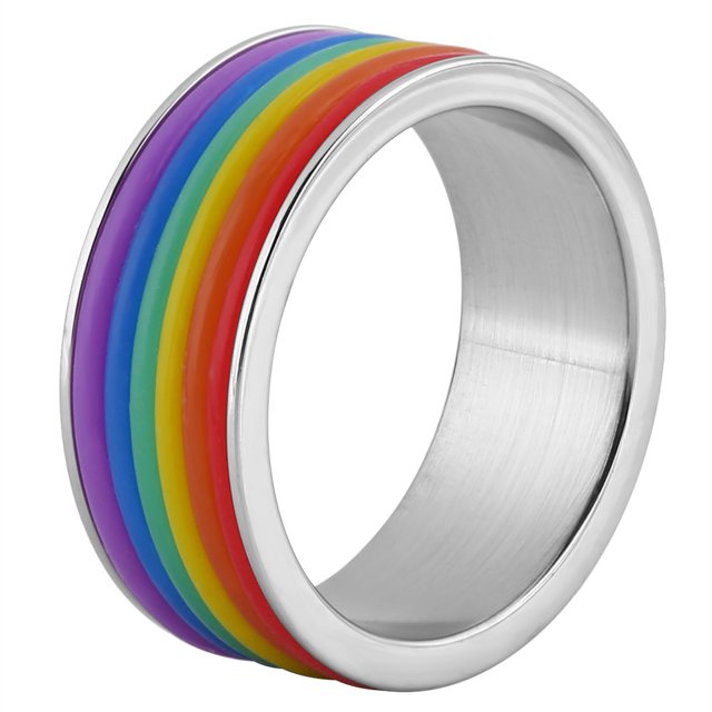 Anillo de arco iris de joyería de acero inoxidable Gay para hombres y mujeres para fiesta de boda 9