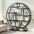 thumbnail image 3 of Tribesigns Bookshelf, Round Bookshelves Etagere Bookcase, 63 Inch Industrial Wood Book Shelf with Staggered Shelves, Rustic Open Shelving Organizer Rack Display Shelf for Home Office, Living Room, 3 of 8