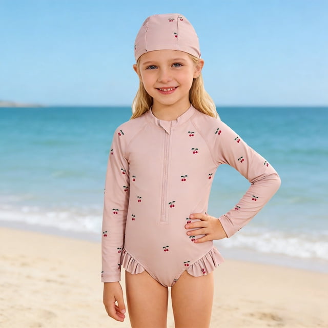 Maillot de Bain Fille Manches Longues Protection Éruption Été Imprimé pour Tout-Petit Plage Piscine