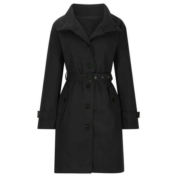 UPPADA Womens Long Trench Coats Dressy Lady Medium Length Outerwear Windbreaker Wool Pea Coats Warm Winter Trench Coat Black,L