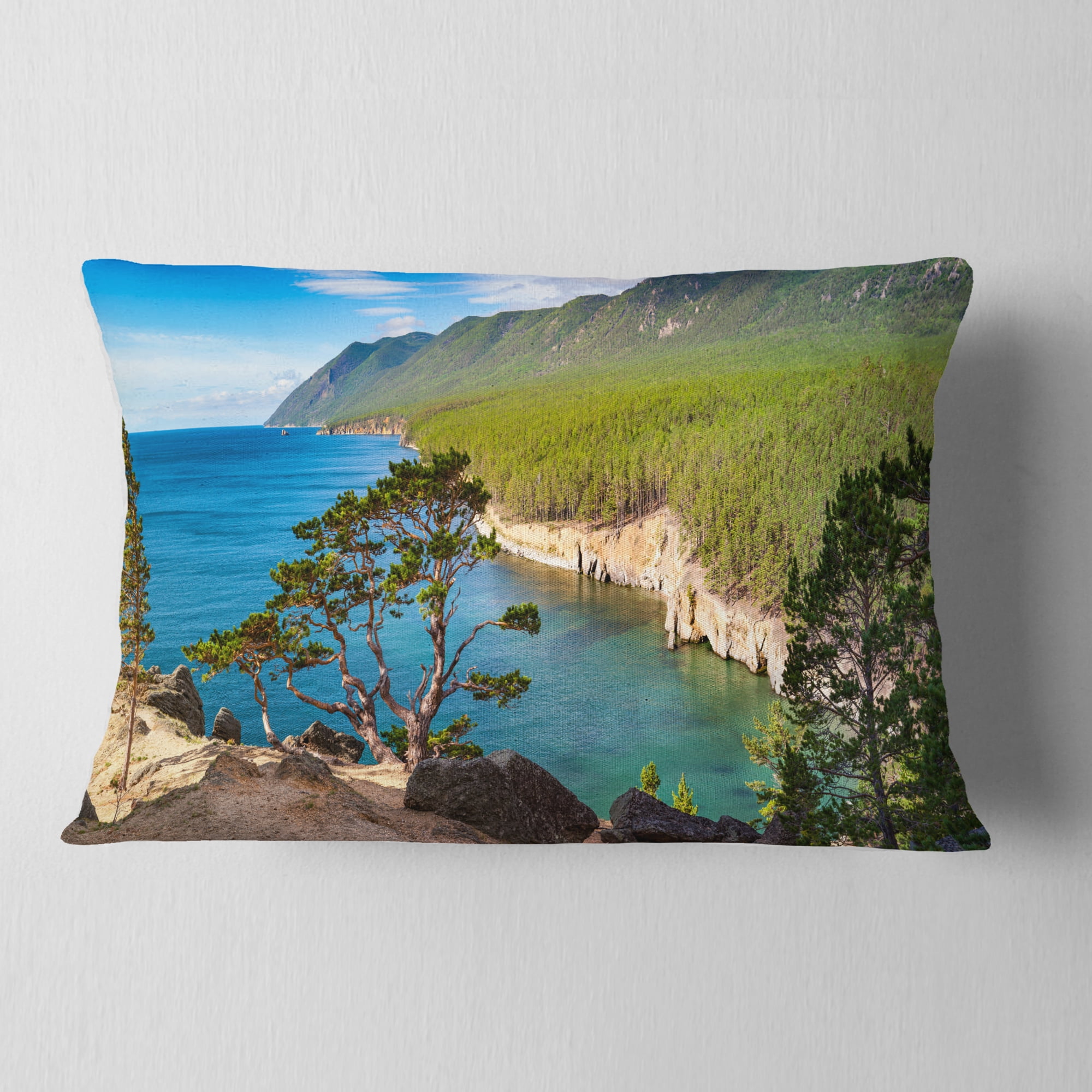Designart 12" x 20" Blue Polyester Throw Pillow