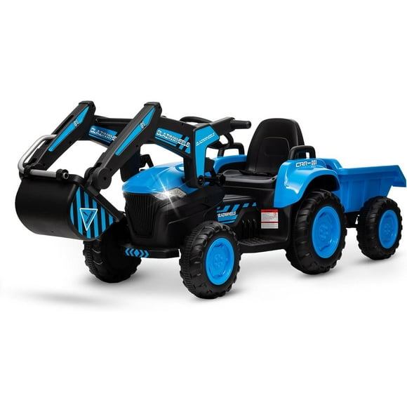 12V 3 in 1 Kids Ride on Excavator & Tractor with Detachable Trailer, Kids Electric Vehicles with Remote Control, Digger, LED Lights, Music, Ride on Car Toy for 3-8 Years Old Kids