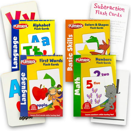 Playskool Prek-K Flash Cards - First Words, Colors and Shapes, Alphabet and Numbers (Set of 4) Packaging May Vary