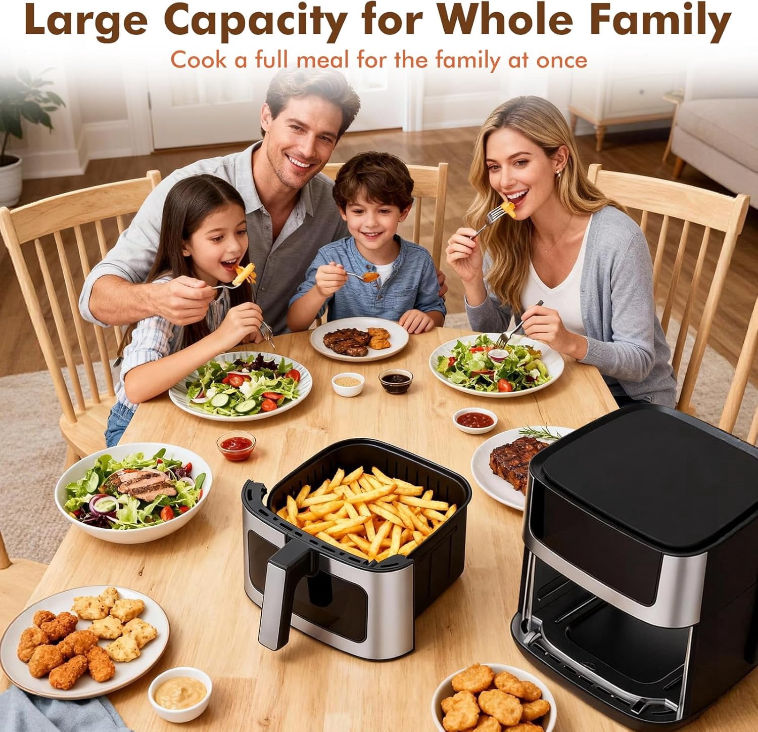 G-ocean 6.34 QT Air Fryer Oil-Free with Visible window, 8 Preset Cooking Modes, 90-Min Timer, 400°F Hemp, Dish Washer Safe, Roast, Bake, Black