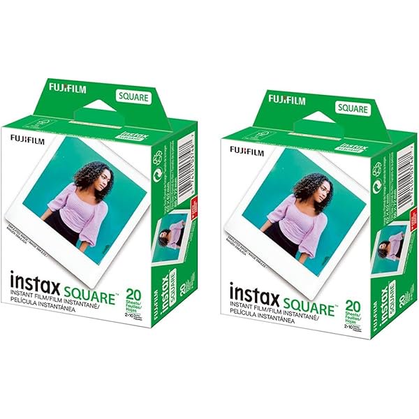 Película instantánea a color Instax Square, paquete doble, 20 exposiciones, marco blanco