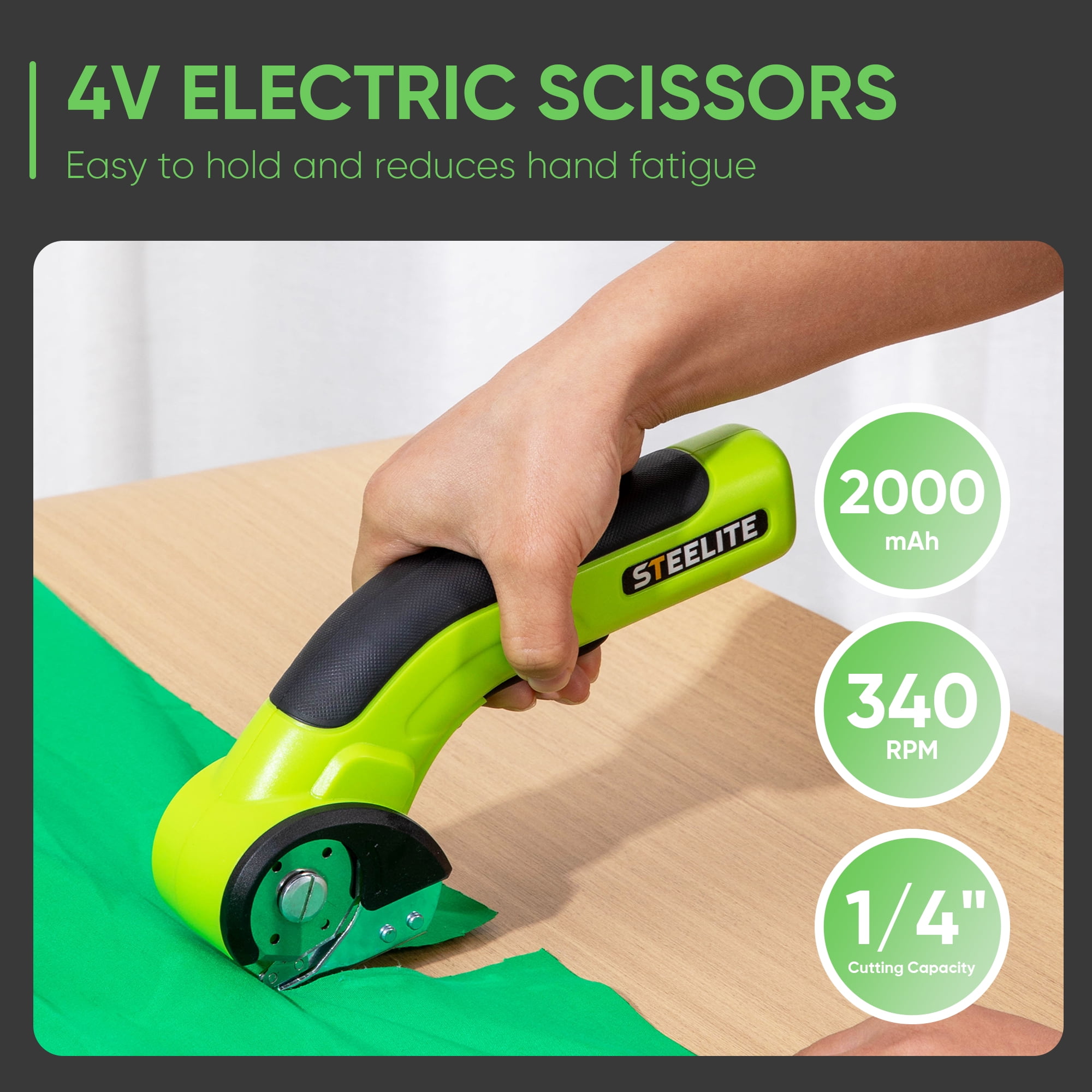 Steelite Cordless Electric Scissors,Electric Cardboard Cutter,4V Rechargeable Box Cutter with Replacement Blade & Storage Bag,Power Rotary Cutter for Cardboard, Fabric, Carpet, Leather, Plastic