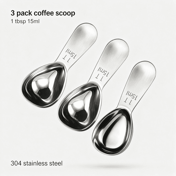 ACDANC 3 Pack Coffee Scoop - Brushed Stainless Steel 1 Tablespoon Measuring Spoon - Short Handled Measure Scooper for Ground Coffee, Espresso, Powder, for Canister (Silver, 1Tbsp/15Ml)