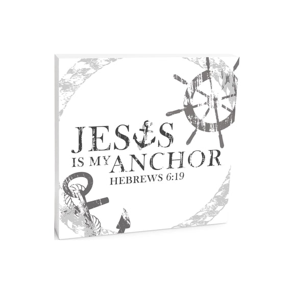 He Is My Anchor White Nautical Rope 10 x 10 Wood Tabletop Sign Plaque