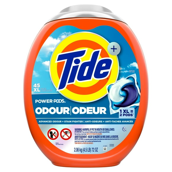 Tide Odour + Oxi Laundry Detergent Pacs, Original Scent, Advanced Odour + Stain Fighter, 45CT